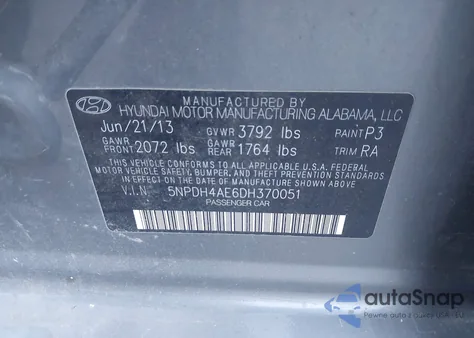 2013 Hyundai Elantra Limited from USA, damaged, VIN 5NPDH4AE6DH370051